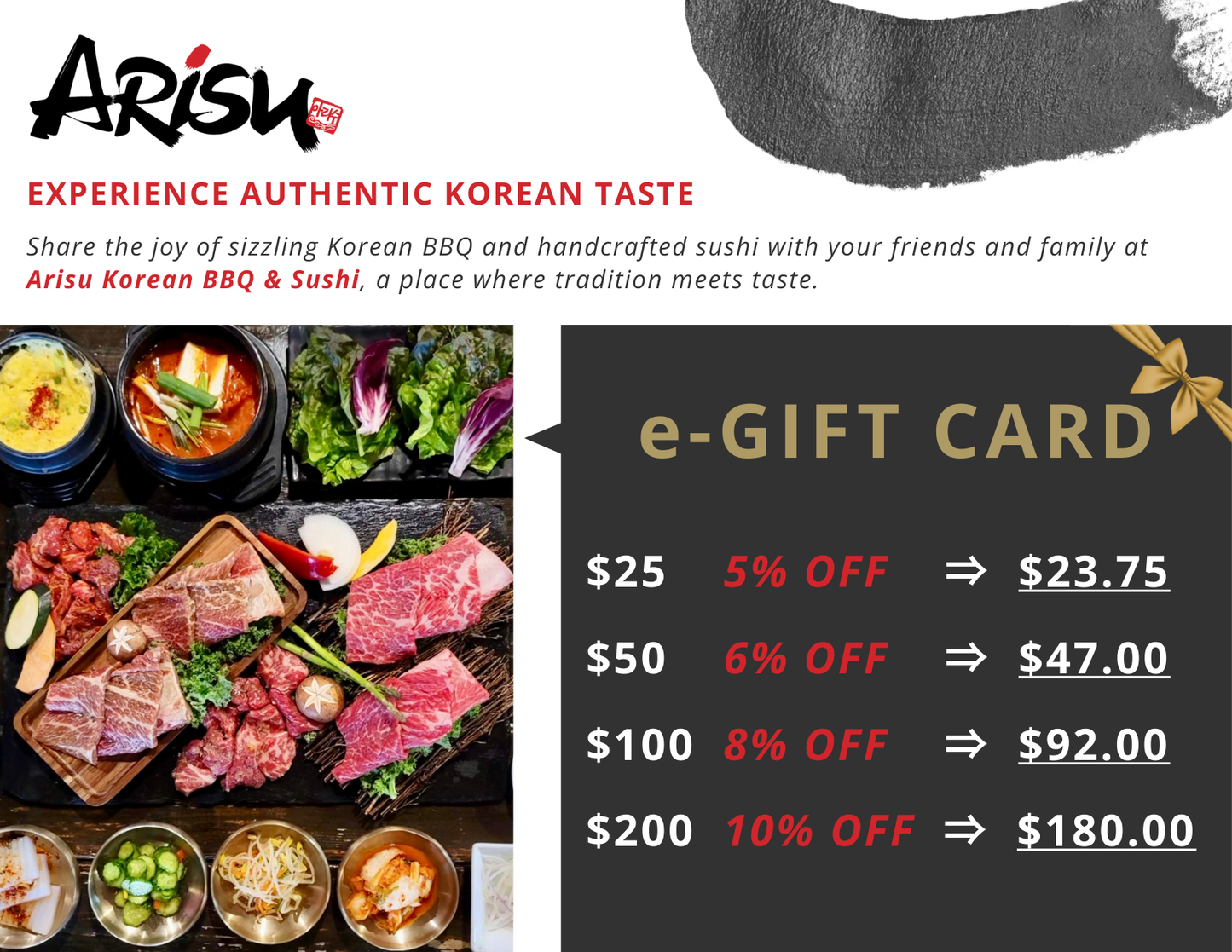 Arisu e-Gift Cards ($25, $50, $100, $200)