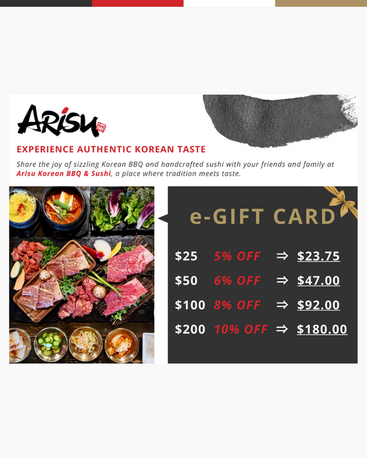 Arisu e-Gift Cards ($25, $50, $100, $200)