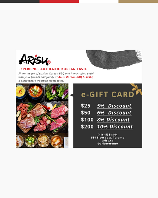 Arisu e-Gift Cards ($25, $50, $100, $200)